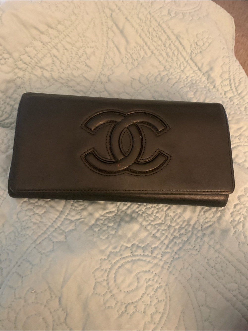 CHANEL Black Leather CC Logo Long Wallet
